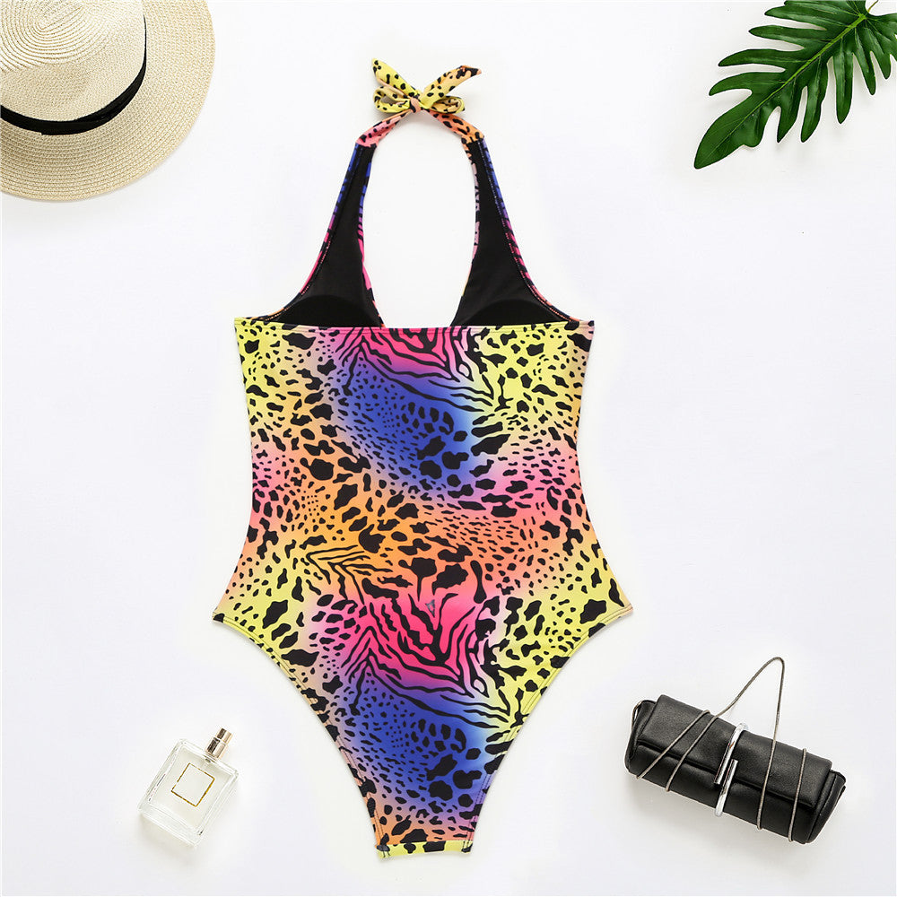 Leopard Print One Piece Bikini Swimsuit