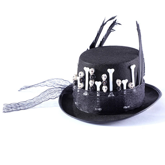 Skull Feather Lace Retro Jazz Flat Top Men's And Women's Top Hat Brother