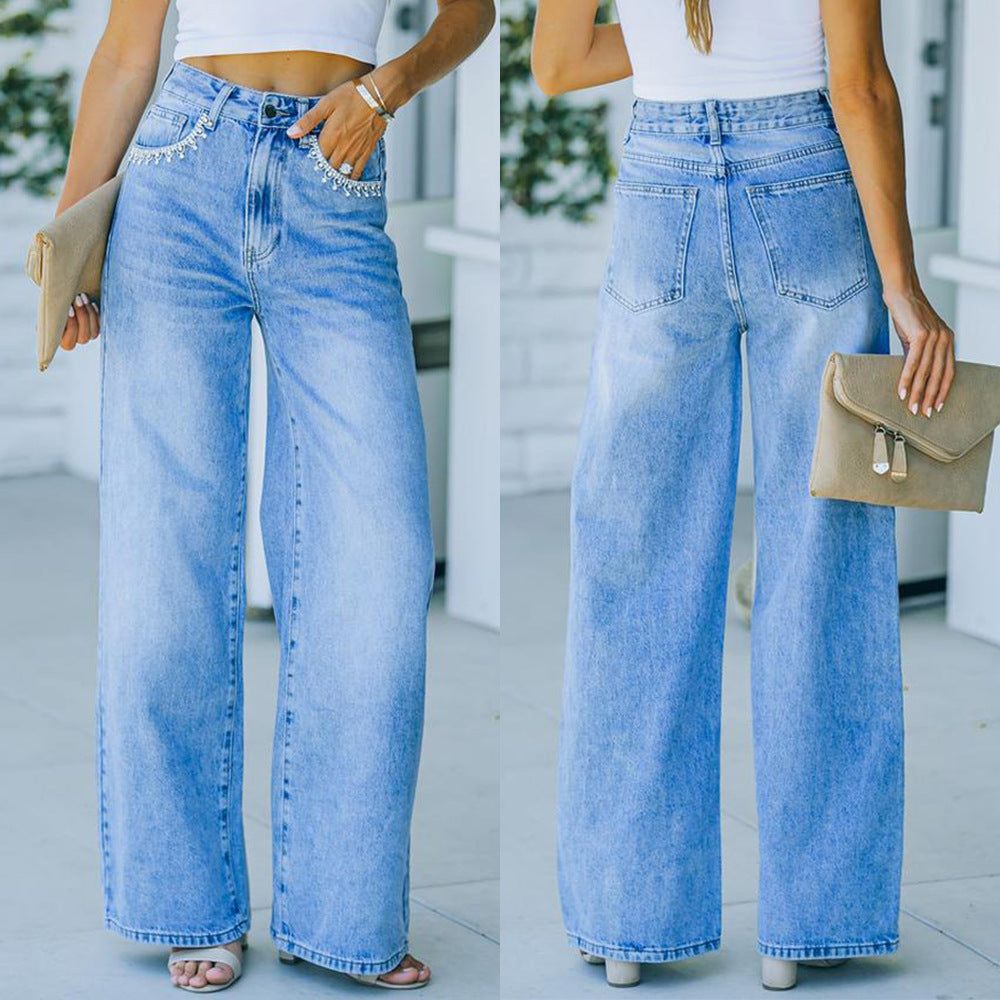 Women's Casual WISH Loose Washed Denim Trousers