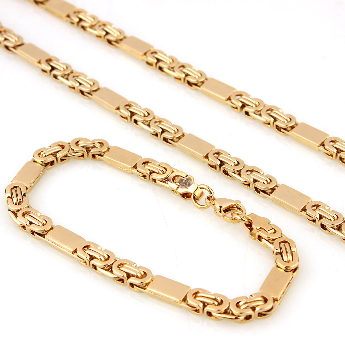 Fashion Stainless Steel Titanium Steel Golden Link Necklace Bracelet Set