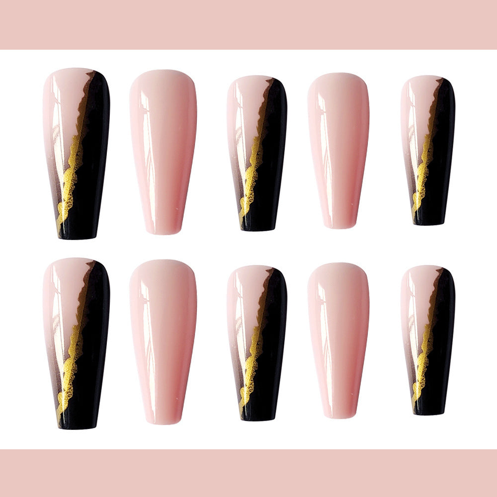 Ultra-long Ballet Black Gold Gradient Color Nail Stickers