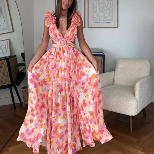 Casual Home Floral Backless Dress Women