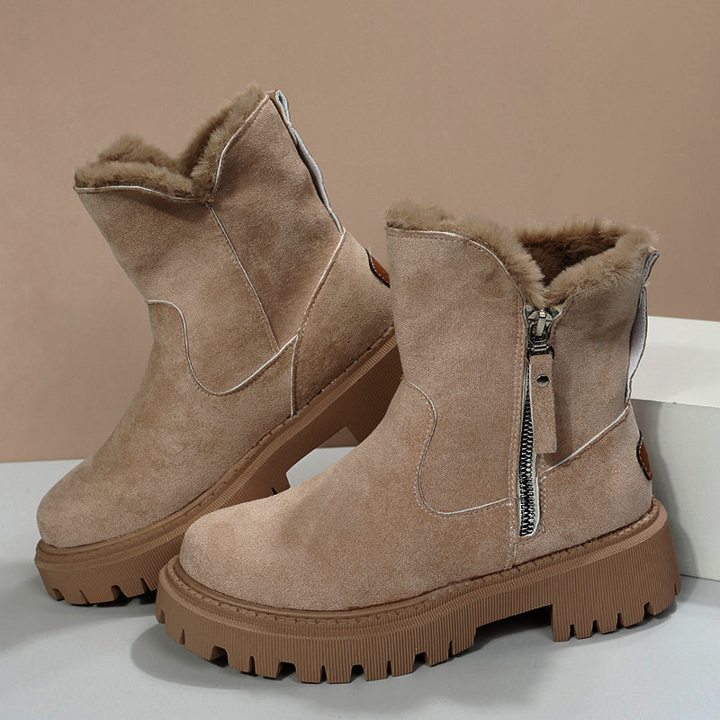 Botas de nieve de felpa gruesa para mujer, zapatos de invierno antideslizantes de gamuza sintética