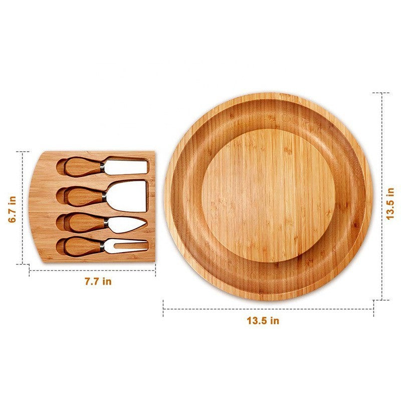 Bamboo Cheese Board and Knife Set 13.5-inch Round