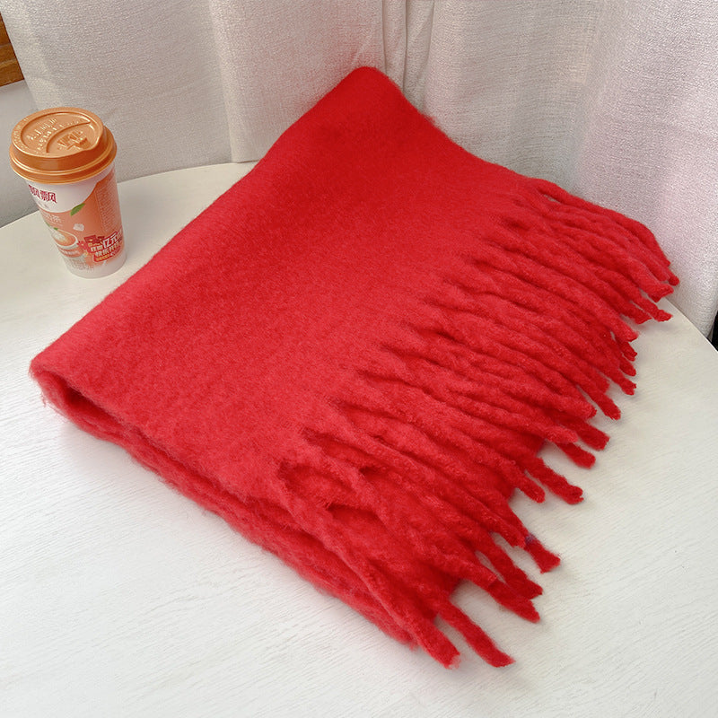 All-match Soft Glutinous Solid Color Cashmere-like Tassel Scarf For Women