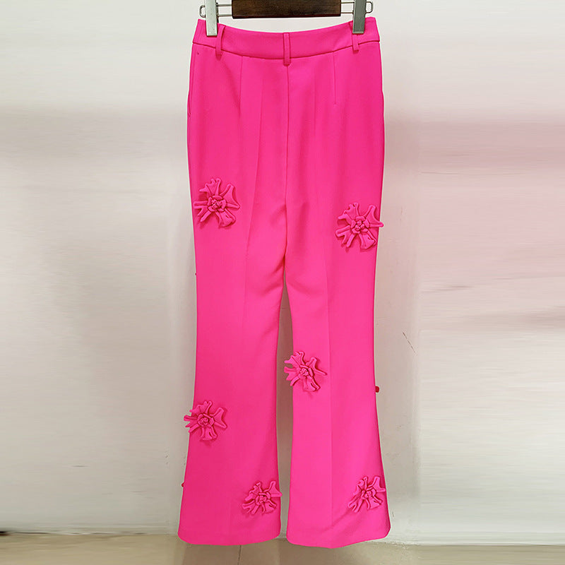 Pantalones de traje con decoración floral tridimensional Micro La