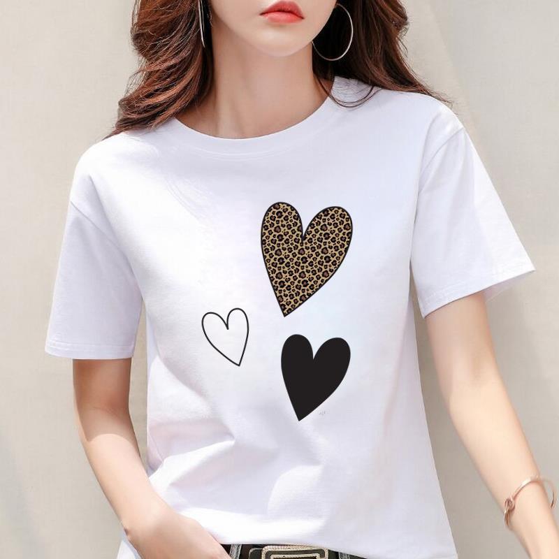 Women's Leopard Print Heart Printing New Short Sleeve