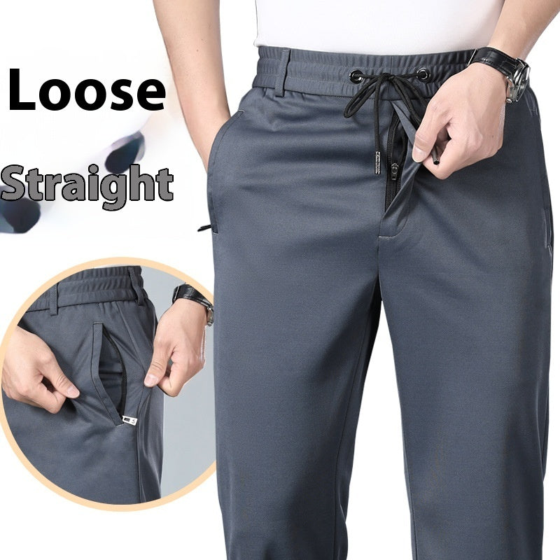 Elastic Waist Men's Loose Straight Stretch Business Casual Pants