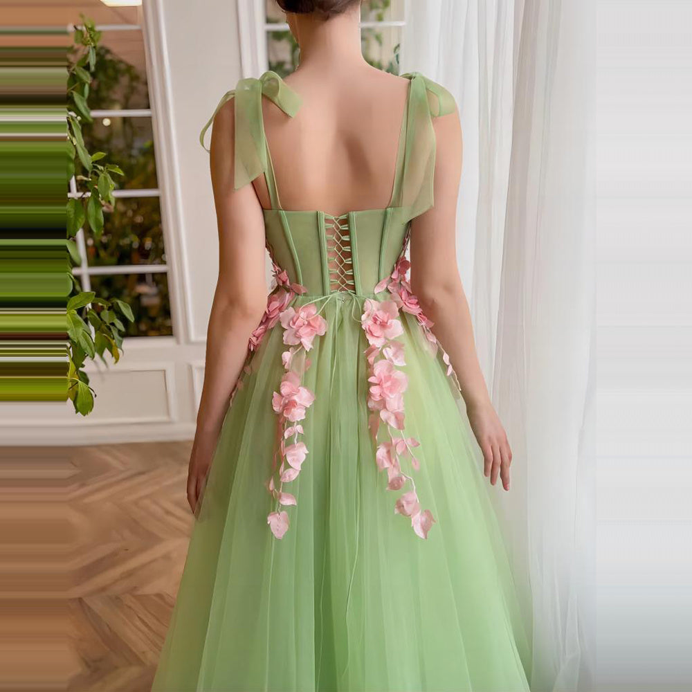 Vestido de flores francés de corte verde