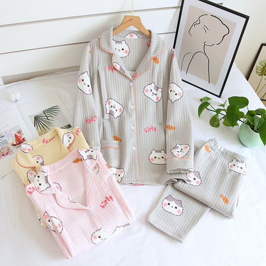 Kitten Air Layer Nursing Pajamas Thickened Set