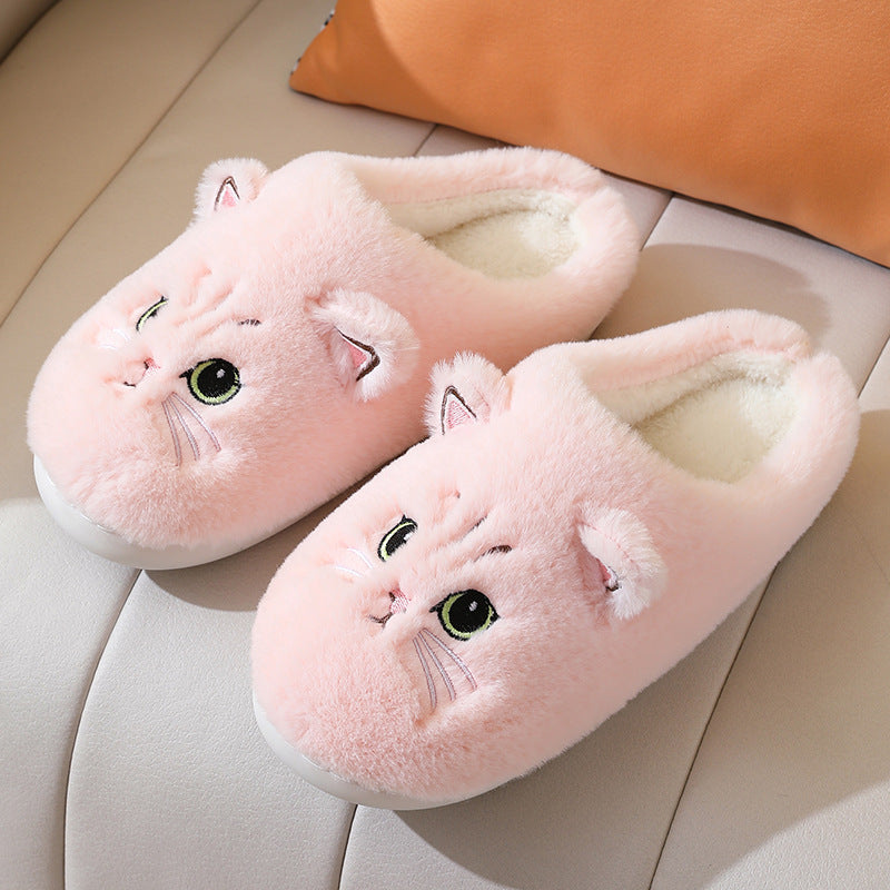 Bonitas pantuflas de felpa de gato para el invierno, cálidas, para el dormitorio, para el hogar, para parejas, zapatos de casa antideslizantes para mujeres y hombres