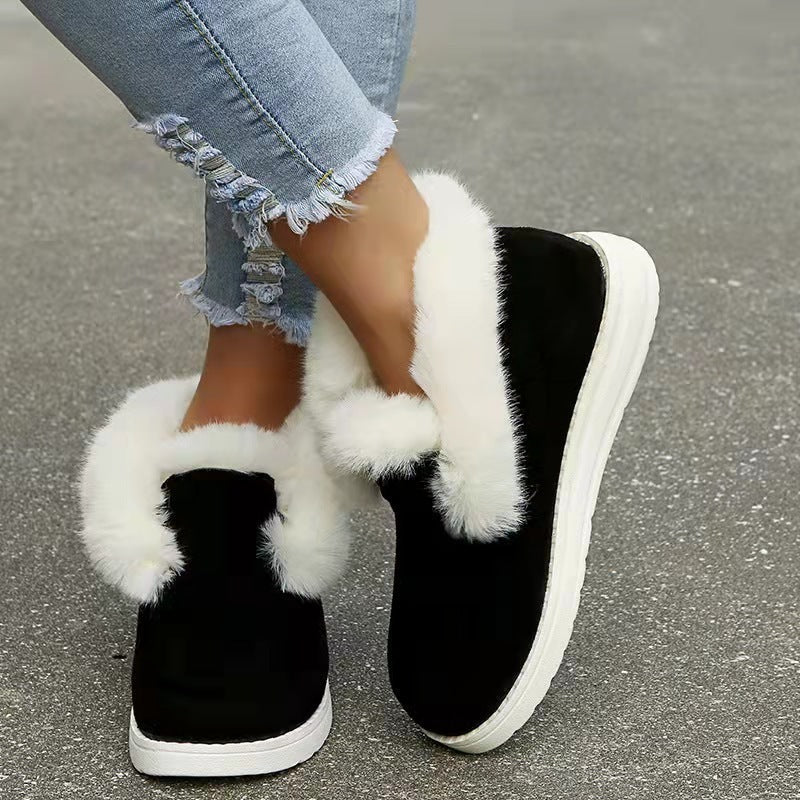 Botas de nieve cálidas para invierno, botines de piel de felpa para mujer