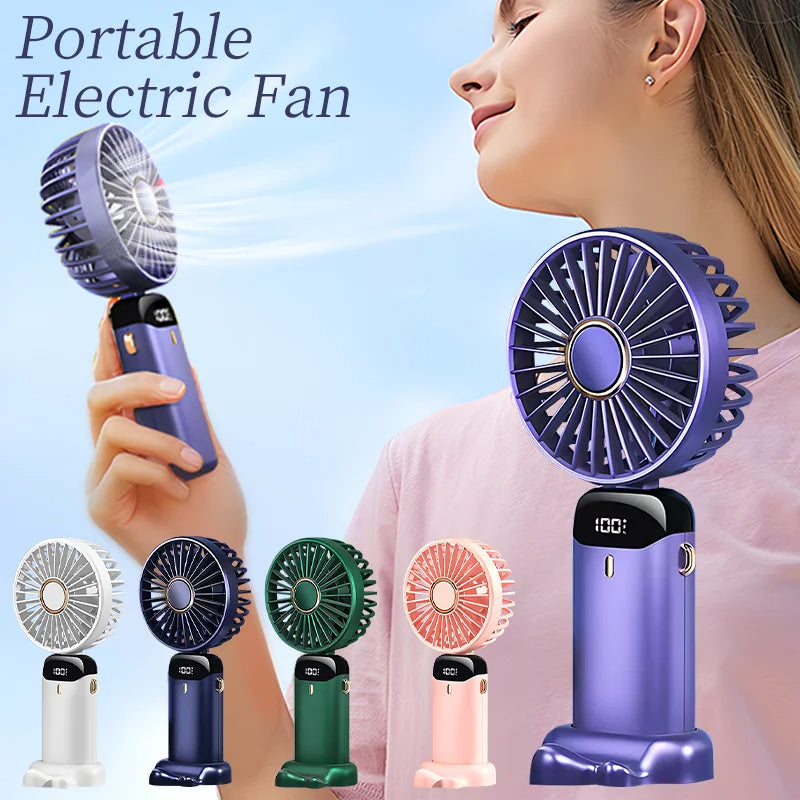 USB Rechargeable Mini Portable Handheld Electric Fan Foldable Neck Hanging Outdoor Fan Adjustable