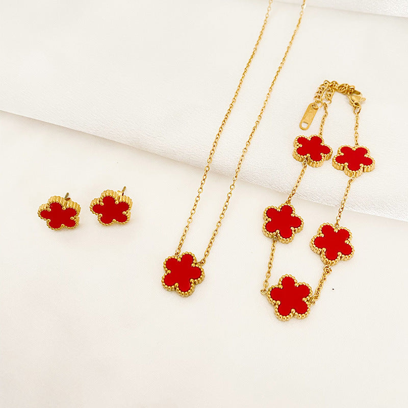 Five-leaf Flower Pendant Necklace Earring Bracelet Suit