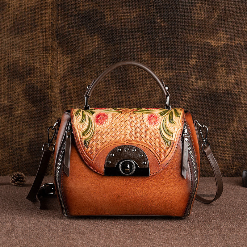 Retro Fashion Leather Bag Top Layer Cowhide Ladies Handbag