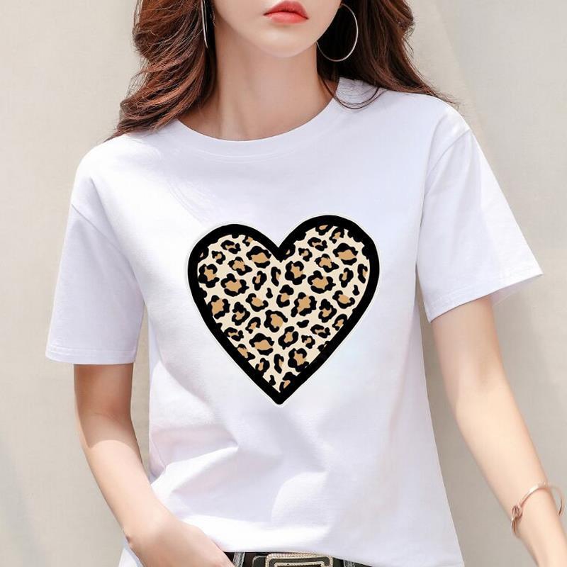 Women's Leopard Print Heart Printing New Short Sleeve
