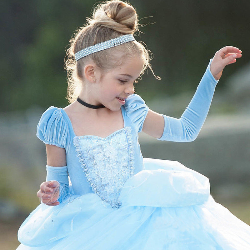 Vestido de princesa Cenicienta con falda de malla azul