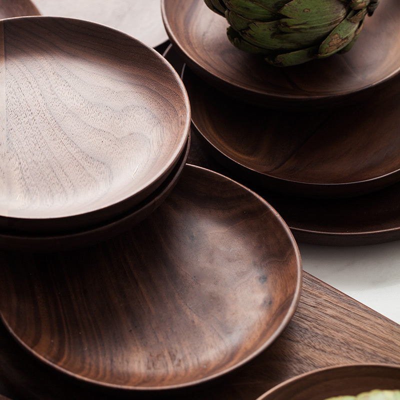 Black Walnut Round Breakfast Wooden Tray