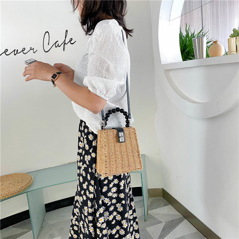 Rattan Bag, Bead Portable Straw Bag