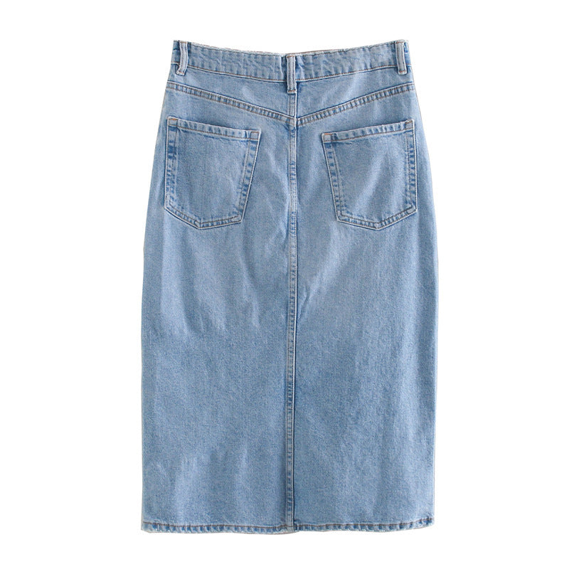 Split denim skirt