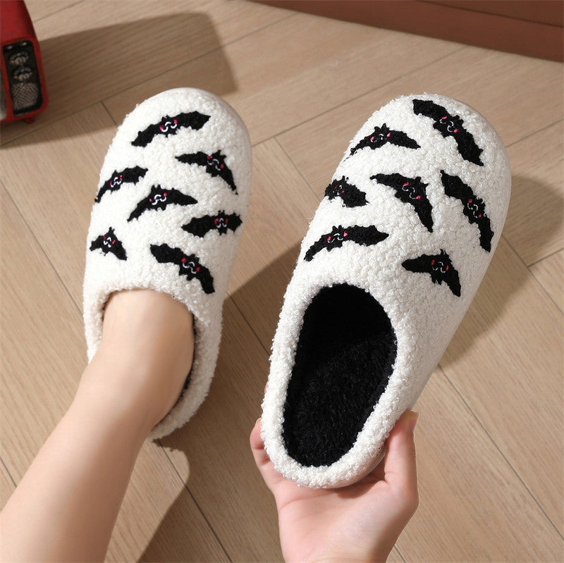 Halloween Skull Rose Slippers Winter Warm Indoor Floor Bedroom Home Slipper For Women