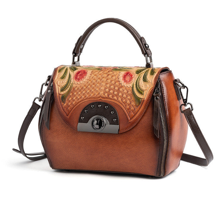 Retro Fashion Leather Bag Top Layer Cowhide Ladies Handbag