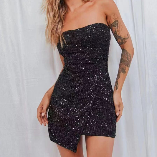 Women's Sequin Tube Top Elegant Short Slim Fit Dress