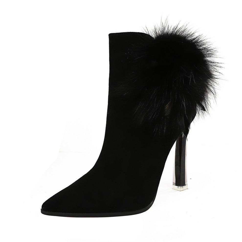 Pointed rabbit fur boots