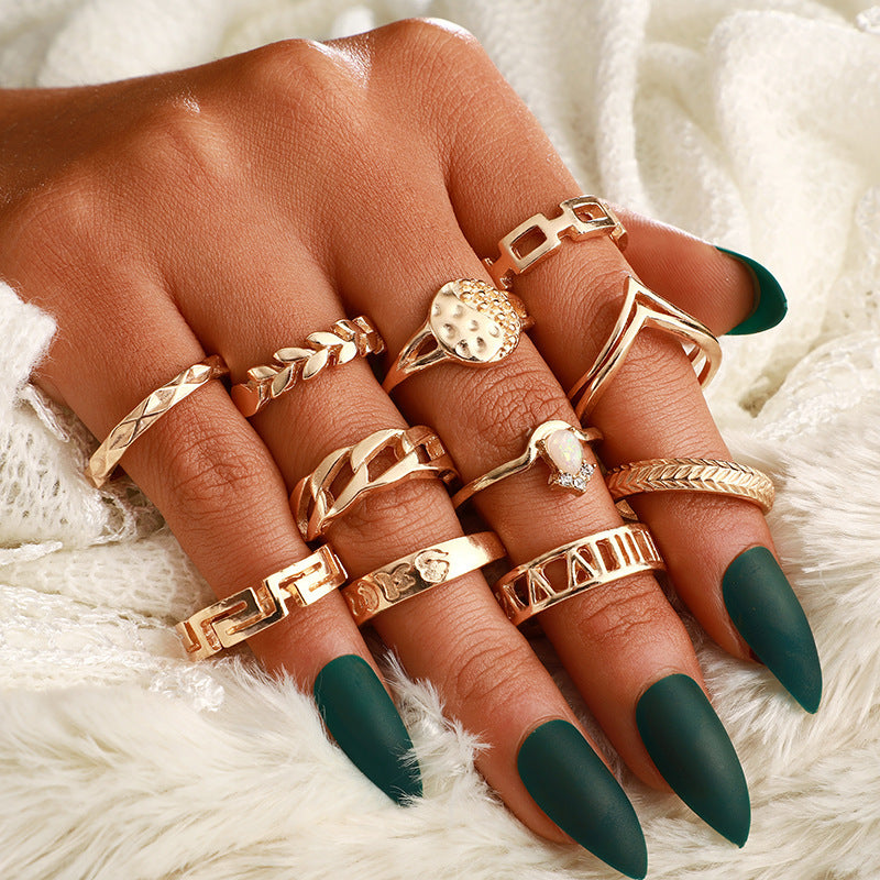 V-Shaped Geometric Diamond Alloy Ring Set