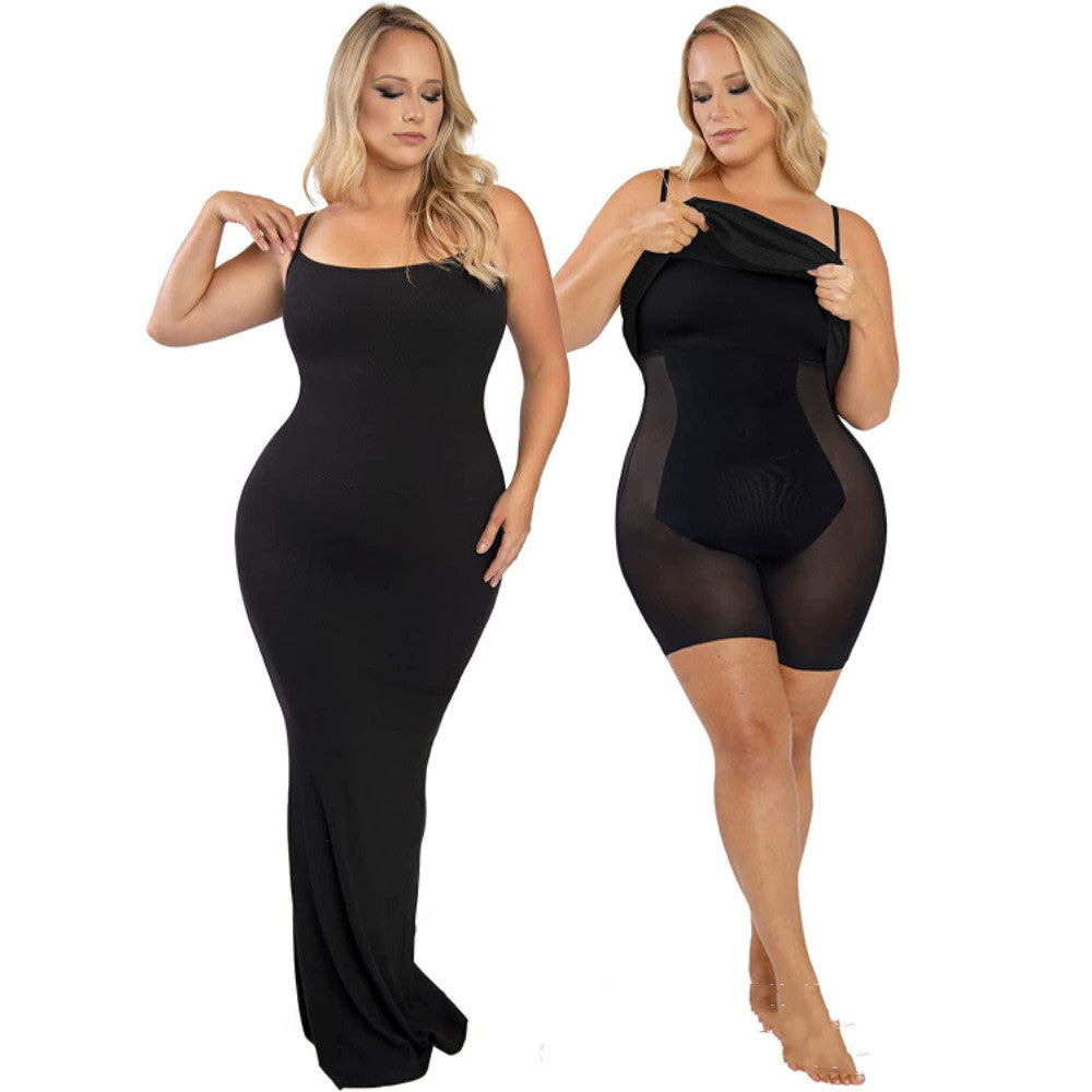 Women's Shapewear Dress Jumpsuit Tummy Tuck Lift Corset Open Crotch Suspender Tight Long Skirt Chest Pad Bodysuit Dress