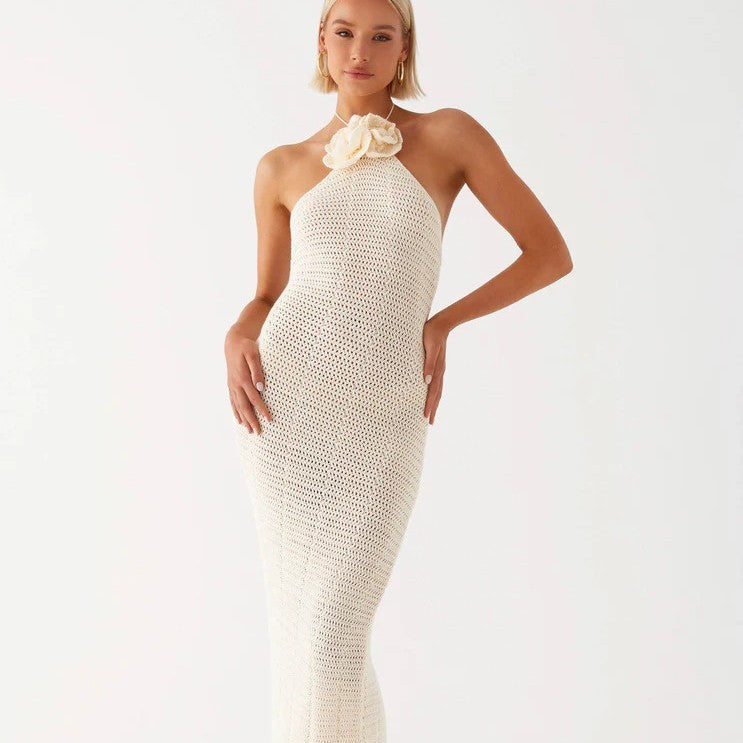 Solid Color Knitted Crochet Swimsuit Blouse Sun-proof Set