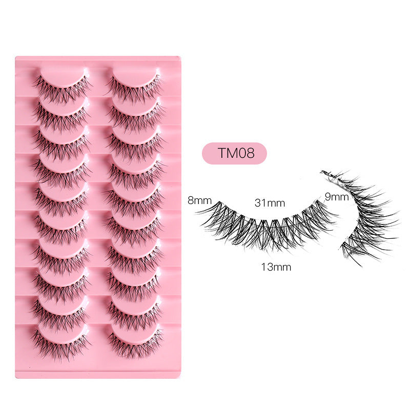 Sharpen Eyelashes Fish Line Transparent Stem 10 Pairs Natural Cross