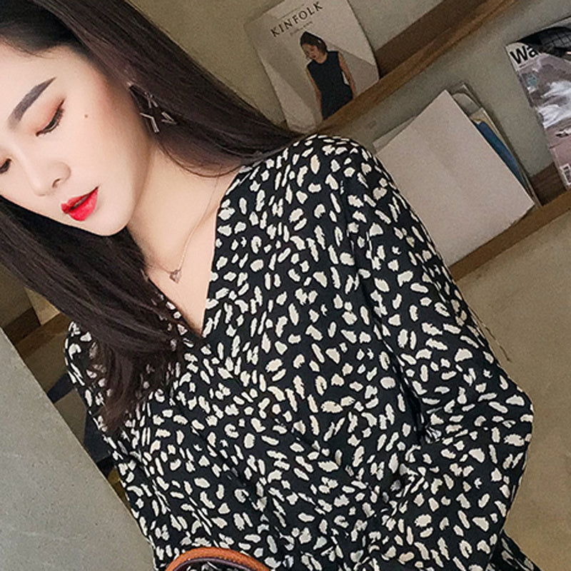 V-neck Print Chiffon Dress