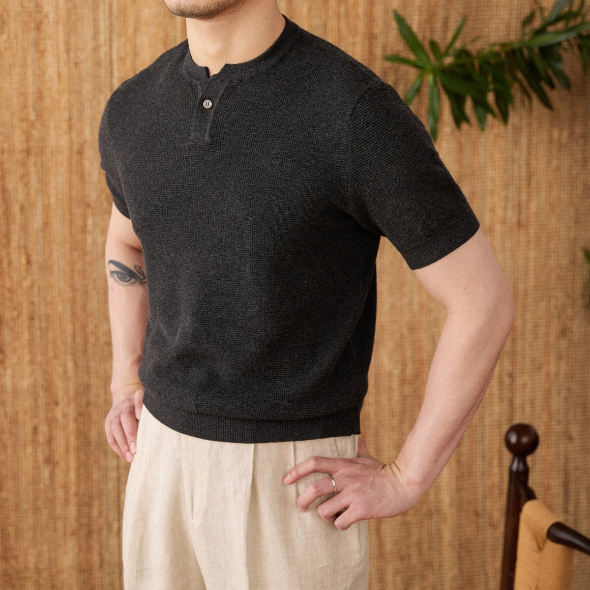 Knitted Short-sleeved T-shirt Men's Cotton Casual Bottoming Shirt