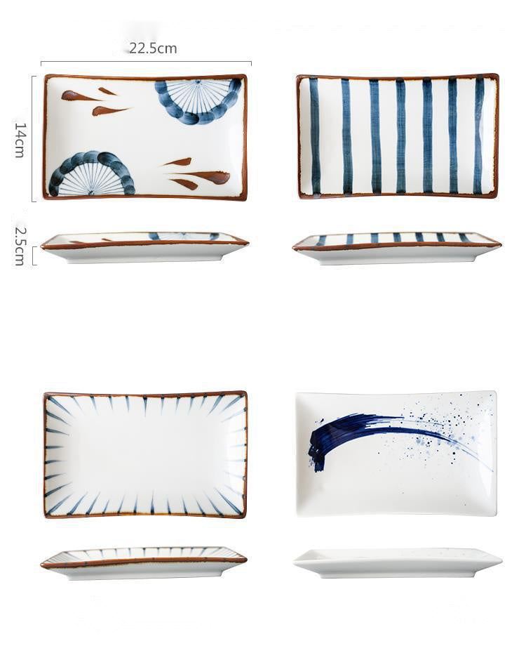 Hand-painted Japanese Style Retro Hand-painted Ceramic Sushi Plate Rectangular Plate