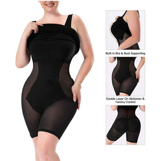 Shapewear Dress Jumpsuit Tummy Tuck Lift Lining Double Layer Plus Size Tight Dress