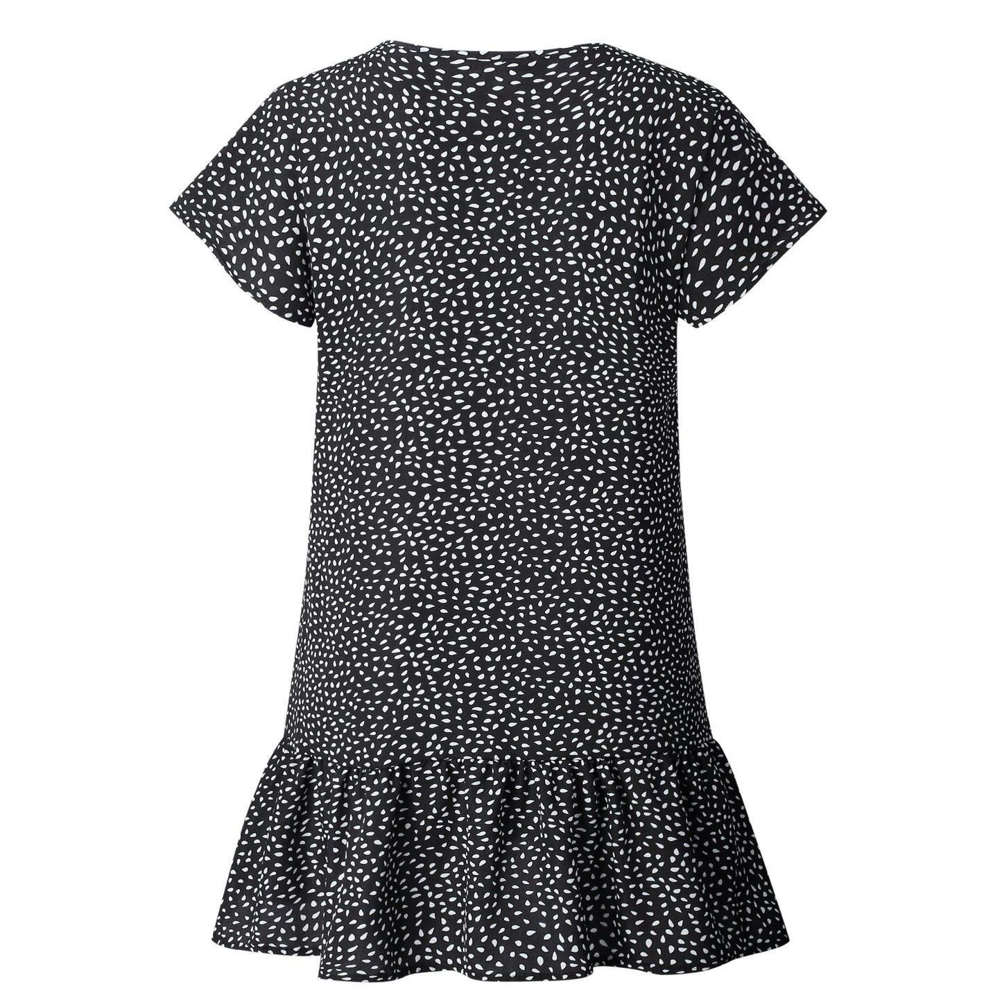 Printed V-neck Button Ruffled Dress