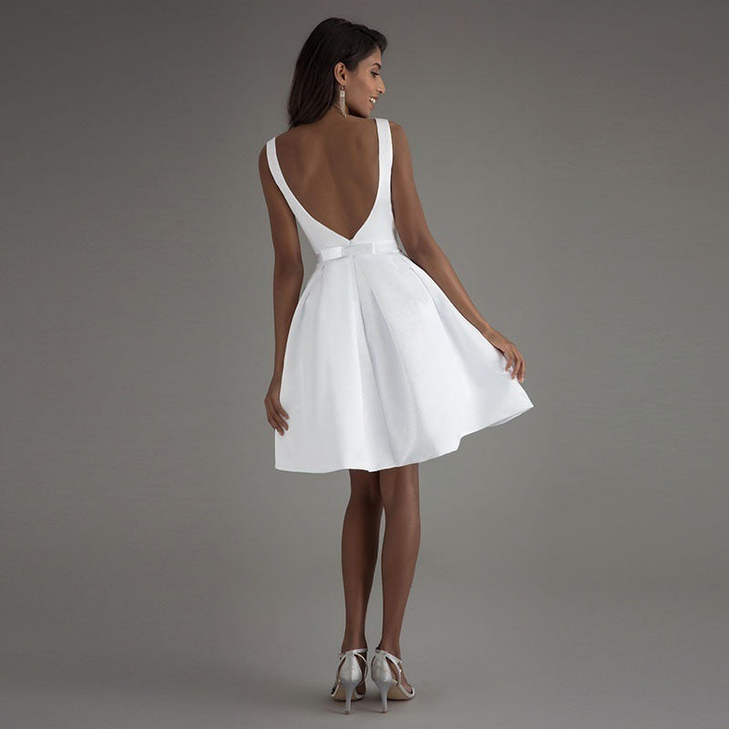 White short backless A-line Prom Party evening dress