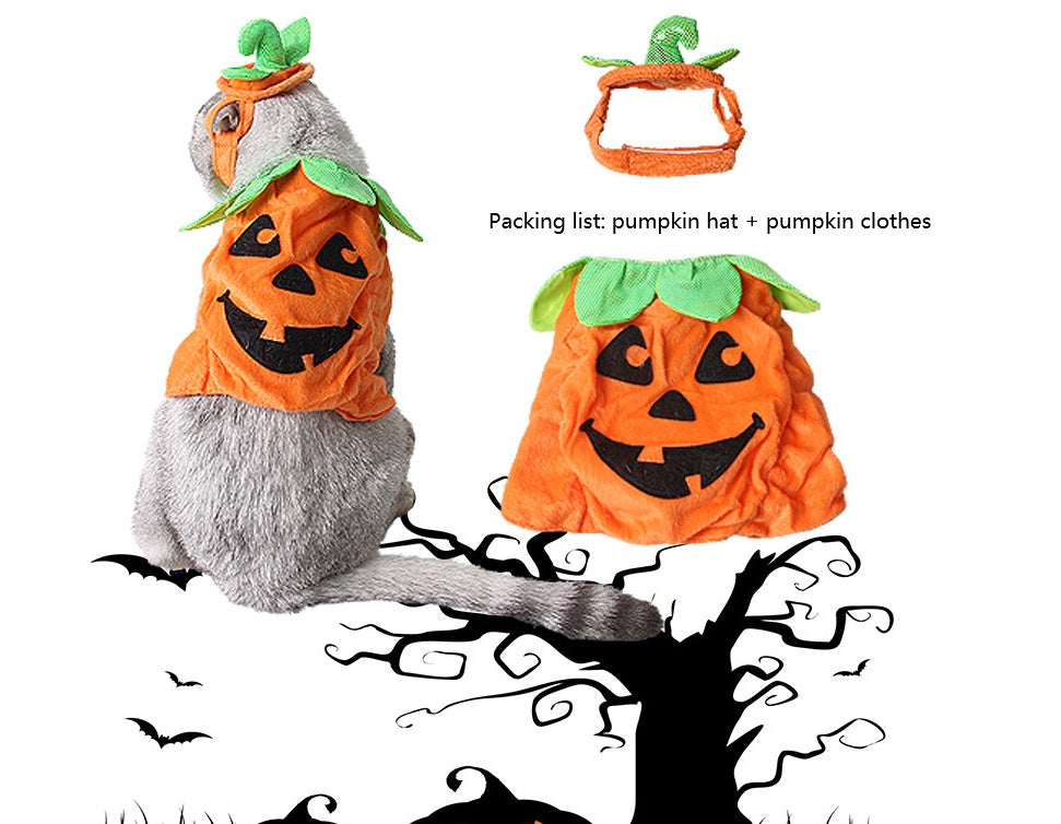 Halloween Pet Cats Costume Props Creative Pumpkin Shape Green Leaf Decoration Cosplay Clothing Holiday Garment Supplies