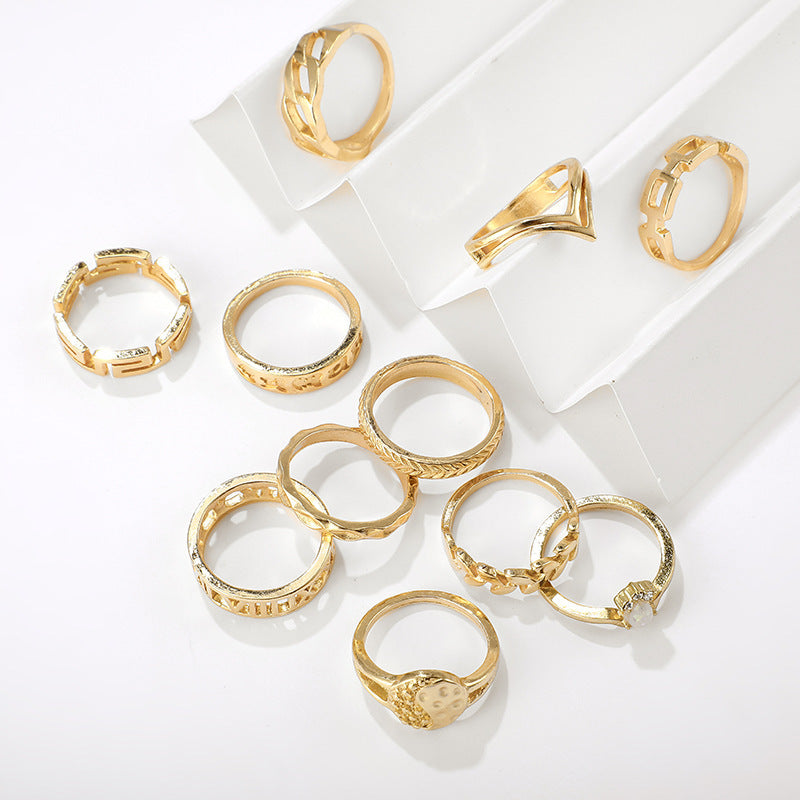 V-Shaped Geometric Diamond Alloy Ring Set