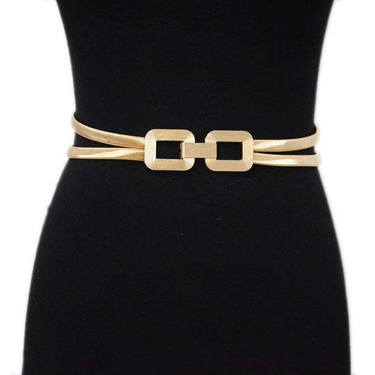 Cross-border Metal Double Spring Belt Casual Elastic A Pair Of Buckles Girdle Coat Decoration Waist Chain