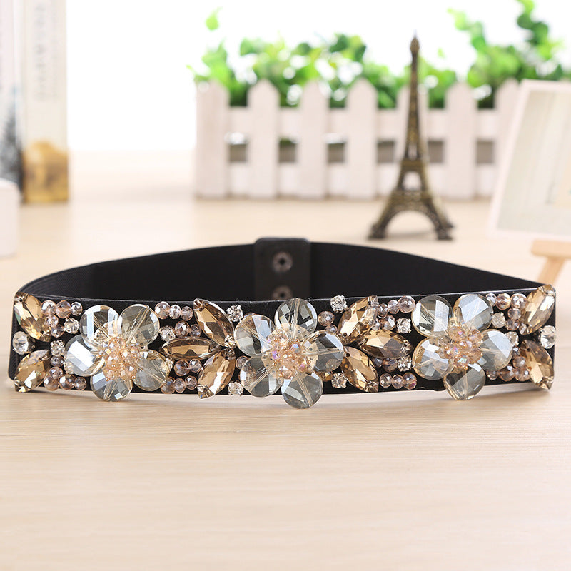 Crystal Rhinestone Inlaid Ladies Elastic Waistband