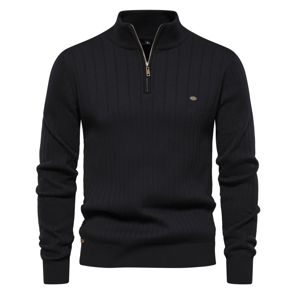 Pullover Sweater Men's Fashion Casual Stand Collar Long-sleeved Knitted Tops