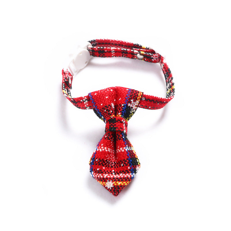 Snowflake Christmas Red Plaid Adjustable Pet Bow Tie