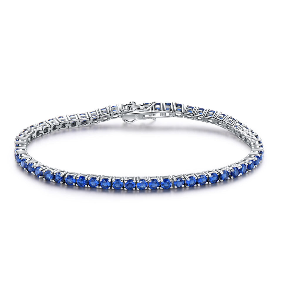 Sapphire Tennis Chain 30 Bracelet 925 Sterling Silver