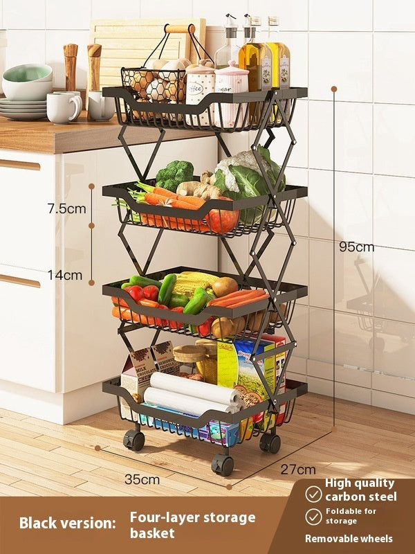 Kitchen Storage Rack Floor Folding Multi-layer Gap Vegetable Fruit Basket Storage