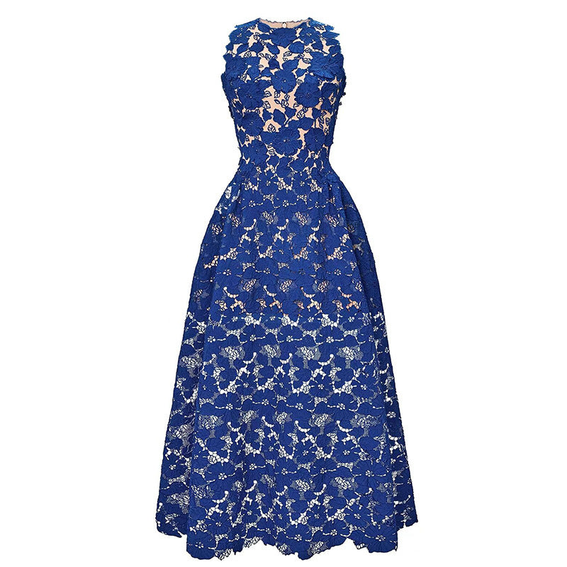 Heavy Work Lace Dress Klein Blue Embroidery