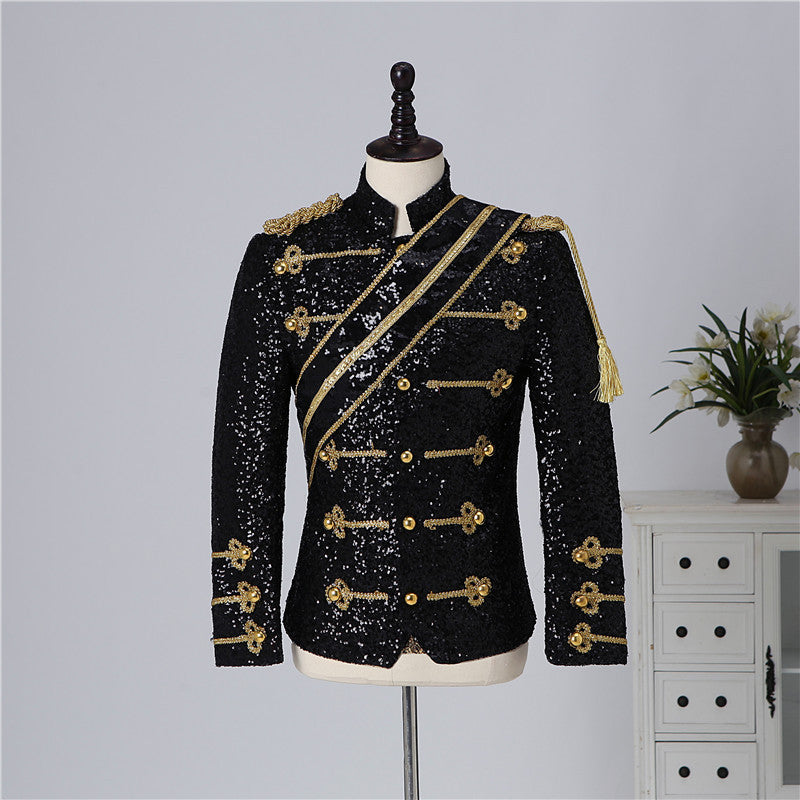 New Men's Banquet Guest Band Rock Singer Costume Stand Collar Sequined Costume