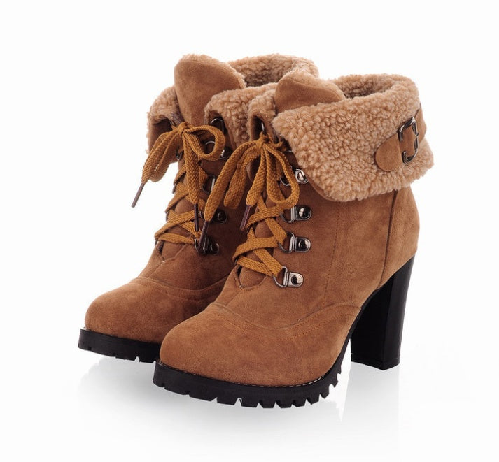 High-heeled Scrub Short Boots