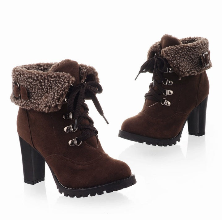 High-heeled Scrub Short Boots